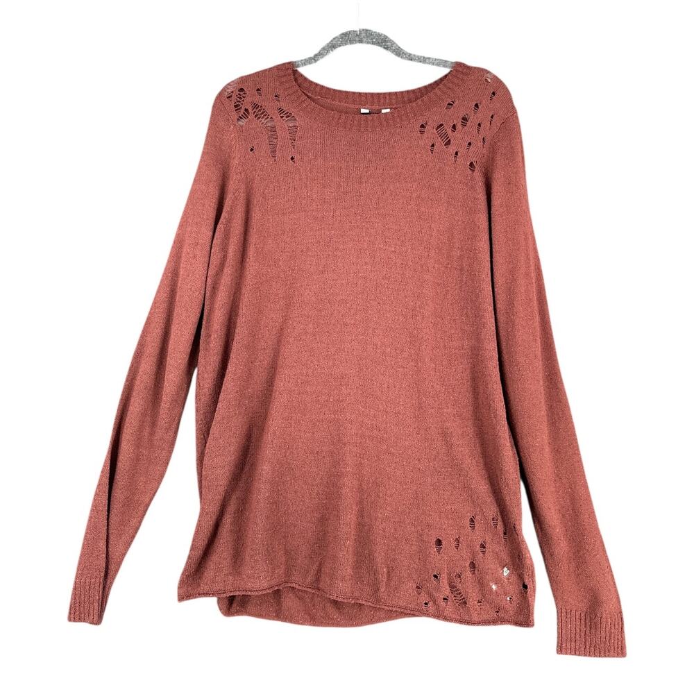 G By Guess Red Long Sleeve Crewโ Neck Cutout Details Pullover Sweater Size XL